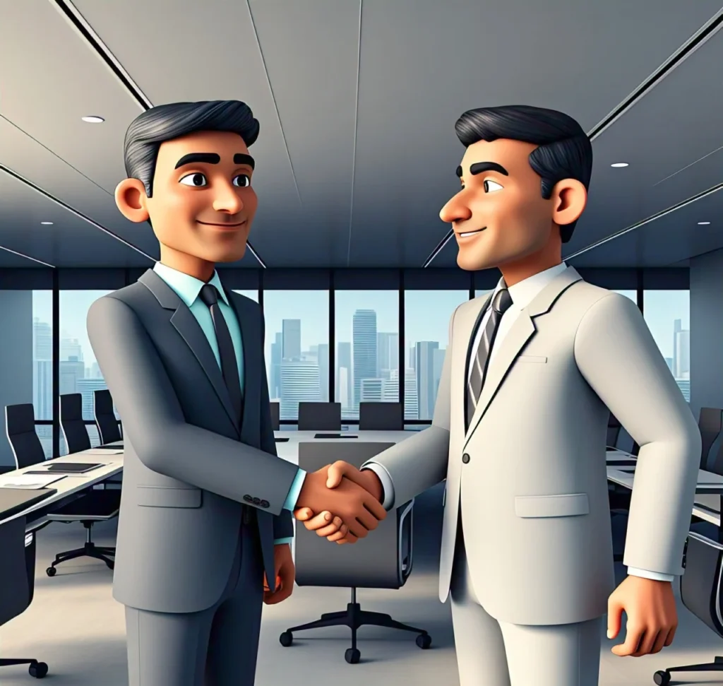 Two businessmen shake hands with each other for business expansion