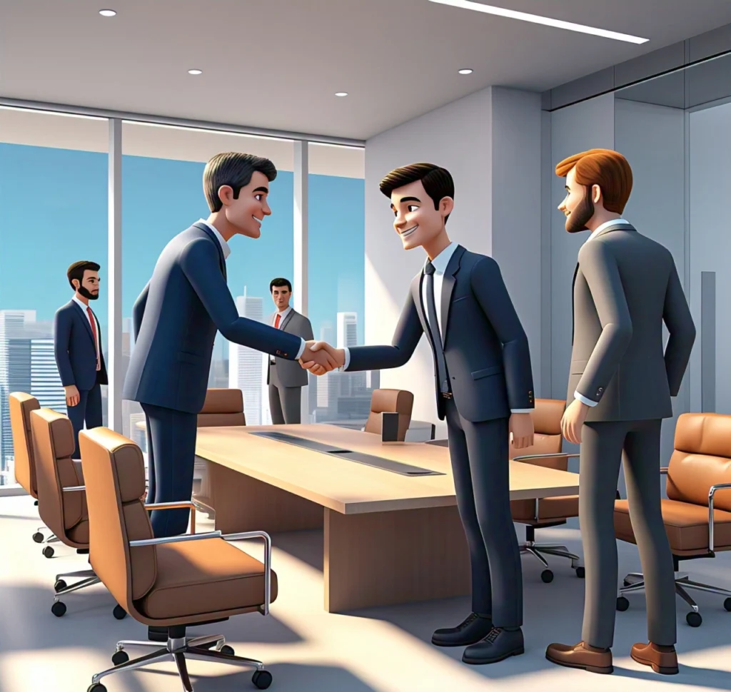 people are shaking hand in a meeting for collaborating two companies' workforces