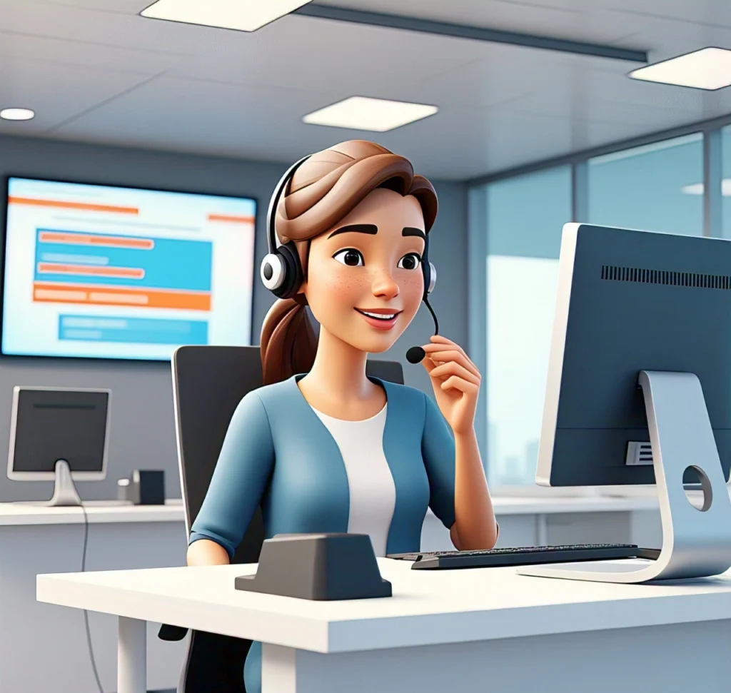 customer support girl talking with customers
